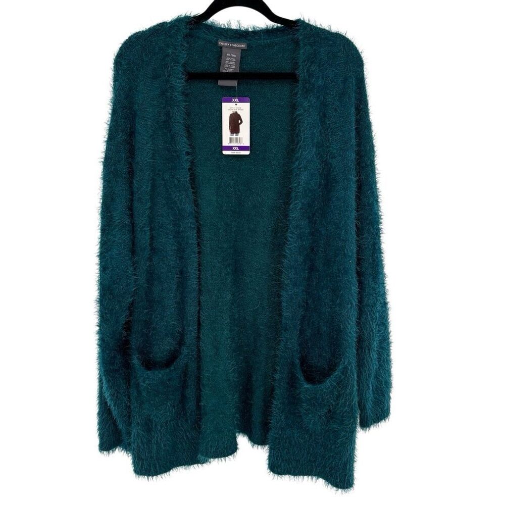 Chelsea & Theodore Open Front Cardigan Teal Green Sweater‎ XXL NWT